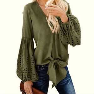 Eyelet bell sleeve top